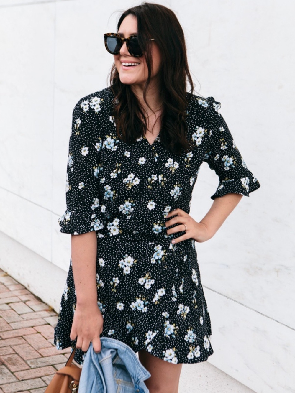 LOFT Black Floral Dress Romper